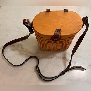 Rare Longaberger Hand Woven With Leather Strap And Trim Basket Purse Signed 2001
